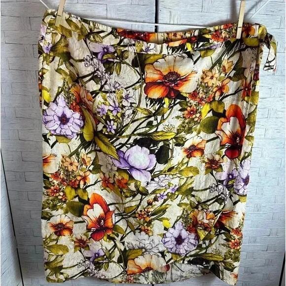 Chico's Petite Linen Floral Sarong Faux-Wrap Skirt travel, colorful plus size - Picture 4 of 13